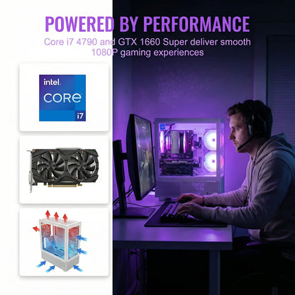 Gaming PC Desktop, Intel Core I7 up to 4.0G, GTX 1660 Super 6GB, 16GB RAM, 512GB M.2 SSD, 550W 80PLUS Bronze PSU, Wifi 5, RGB Fan X5, Windows 11 Home