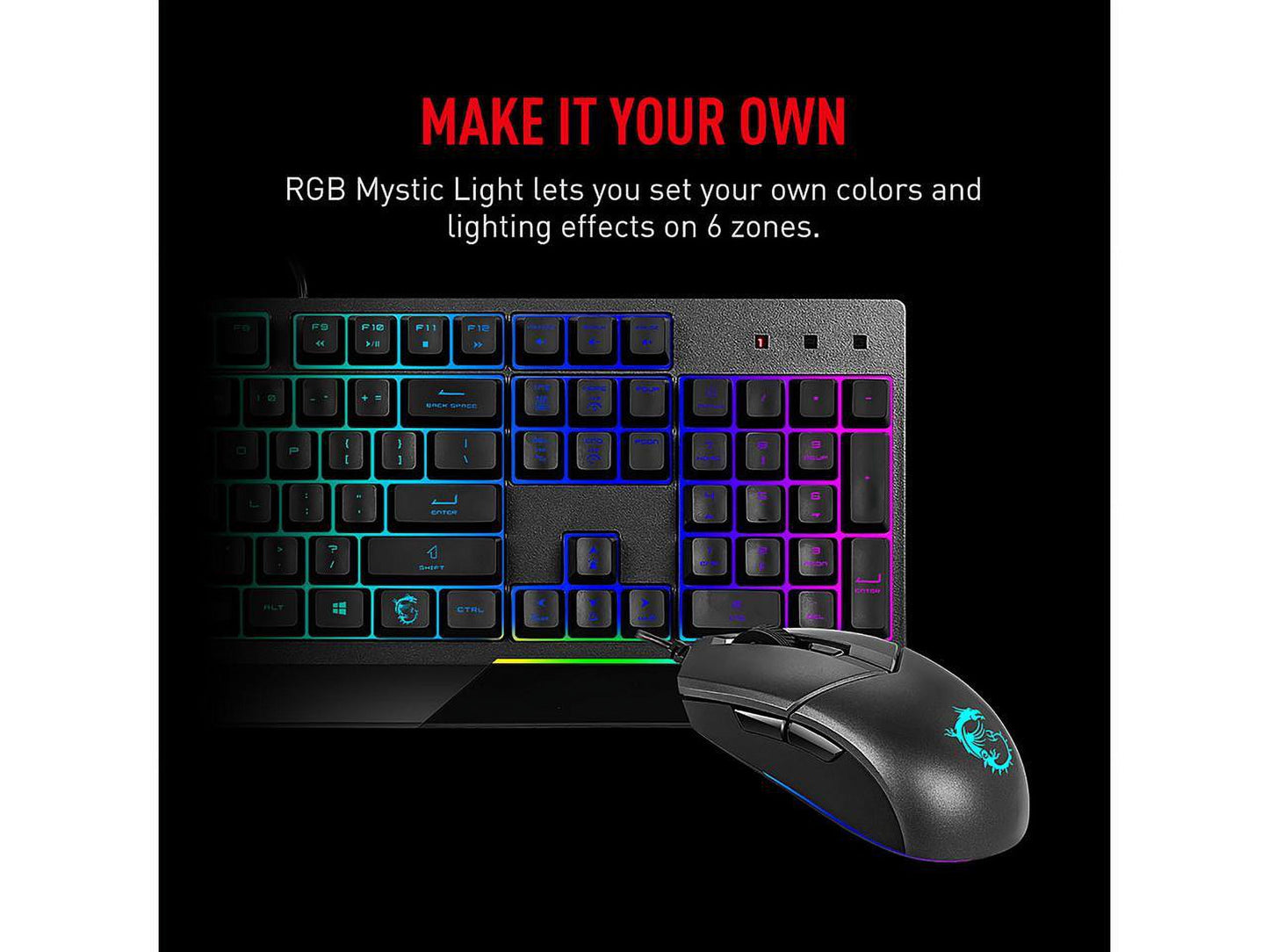 Vigor GK30 Combo, 6-Zone RGB GK30 Gaming Keyboard & GM11 Gaming Mouse, Water Repellent & Splash-Proof, 5000 DPI