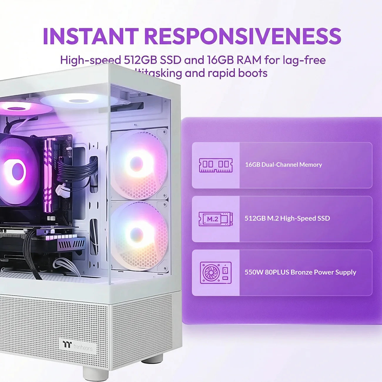 Gaming PC Desktop, Intel Core I7 up to 4.0G, GTX 1660 Super 6GB, 16GB RAM, 512GB M.2 SSD, 550W 80PLUS Bronze PSU, Wifi 5, RGB Fan X5, Windows 11 Home