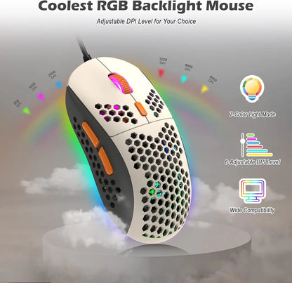 T60PRO 60% Mechanical Keyboard and Mouse Combo+Coiled USB C Cable, Compact RGB LED Backlit Keyboard, Clicky Blue Switch, 6400 DPI Programmable RGB Mouse for PC Mac Gamer(Gray&Orange)