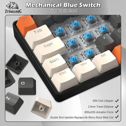 T60PRO 60% Mechanical Keyboard and Mouse Combo+Coiled USB C Cable, Compact RGB LED Backlit Keyboard, Clicky Blue Switch, 6400 DPI Programmable RGB Mouse for PC Mac Gamer(Gray&Orange)