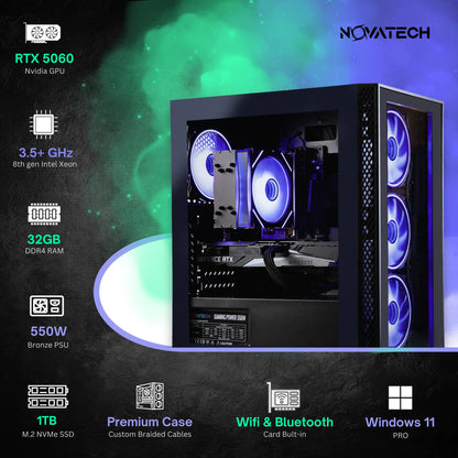 Titan Pro - Prebuilt Gaming PC Desktop Computer - RTX 5060 - Ryzen 5 - 4.2Ghz - 16GB RAM - 1TB M.2 SSD Wifi/Bt, Win 11 - Gaming Computer Tower - Pre Built PC Gaming - 1 Year Warranty